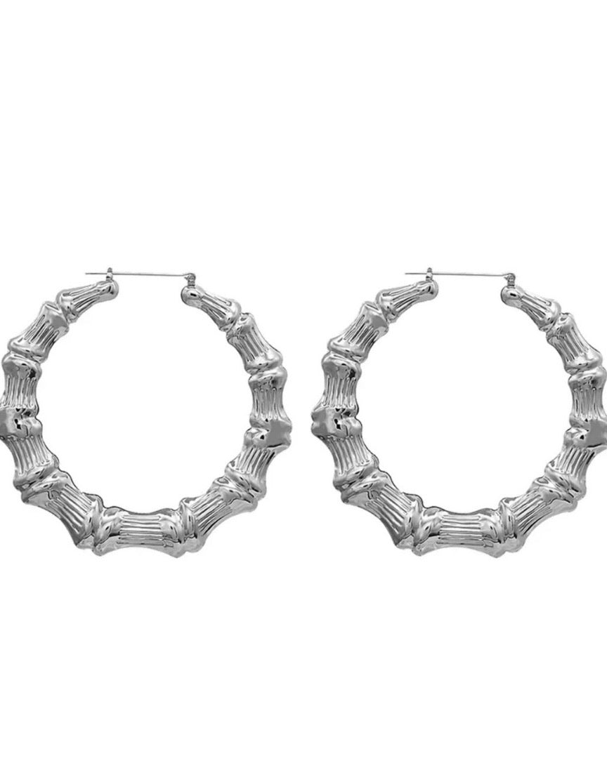 “Silver Bamboo Hoops”